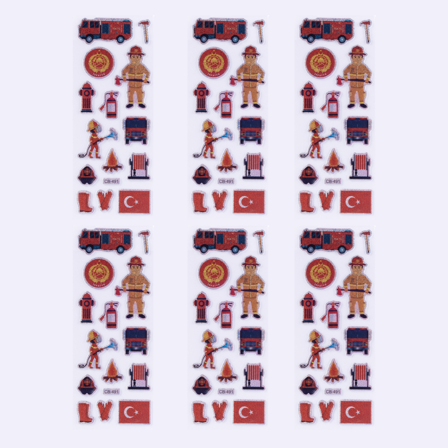 6 adet kabartmalı yapışkan sticker, itfaiye - 1