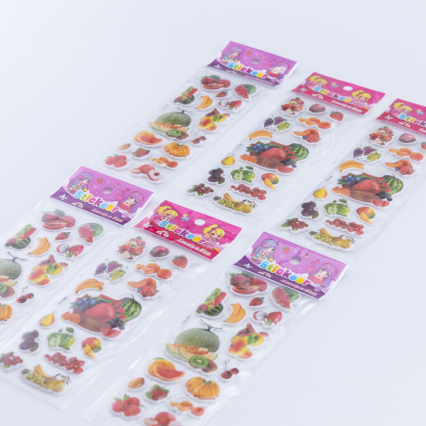 6 adet kabartmalı yapışkan sticker, karışık meyveler - Bimotif