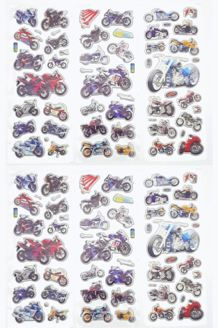 6 adet kabartmalı yapışkan sticker, karışık motorsikletler - Bimotif