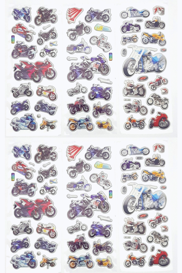 6 adet kabartmalı yapışkan sticker, karışık motorsikletler - 1