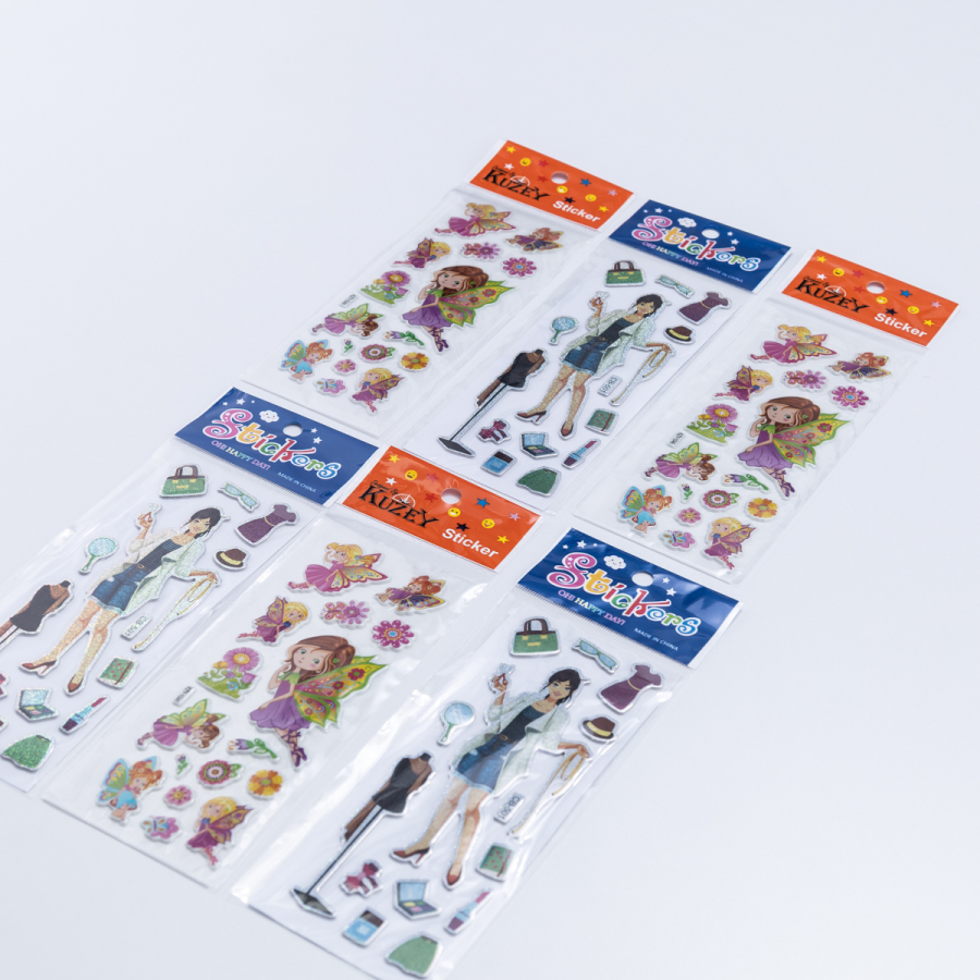 6 adet kabartmalı yapışkan sticker, kelebek kız figürleri ve genç kız seti - 1