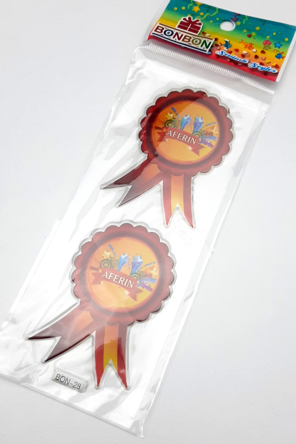 6 adet kabartmalı yapışkan sticker rozet, başarılı öğrenci - 1