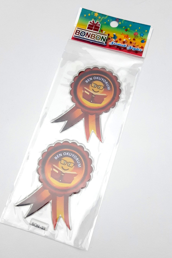 6 adet kabartmalı yapışkan sticker rozet, ben okuyorum - 1