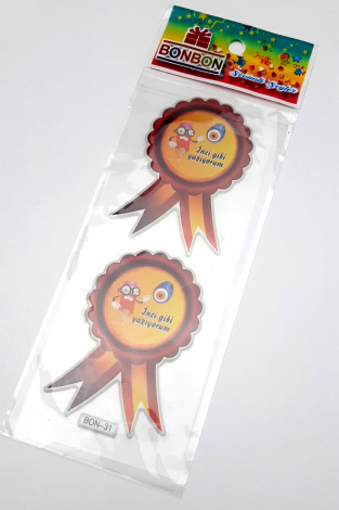 6 adet kabartmalı yapışkan sticker rozet, inci gibi yazıyorum - Bimotif