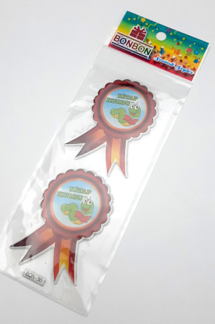 6 adet kabartmalı yapışkan sticker rozet, kitap kurdu - Bimotif