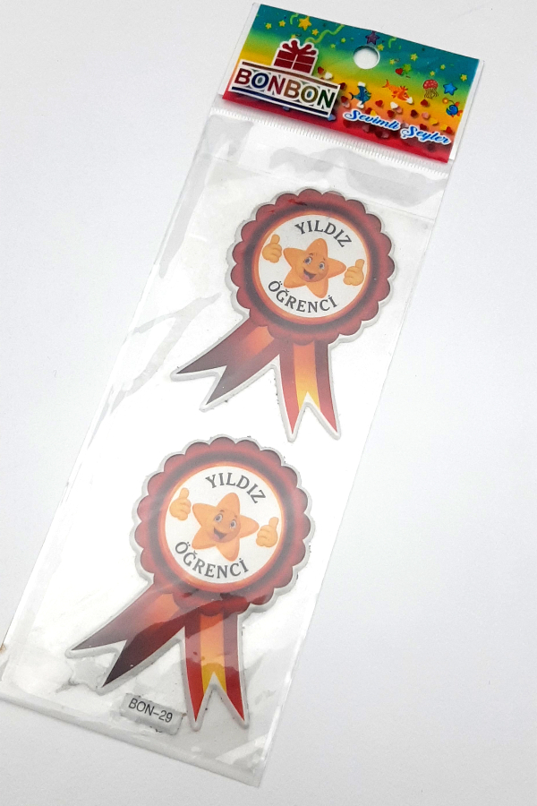 6 adet kabartmalı yapışkan sticker rozet, yıldız öğrenci - 1