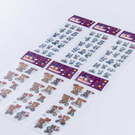 6 adet kabartmalı yapışkan sticker, sevimli panda ve ayılar - Bimotif
