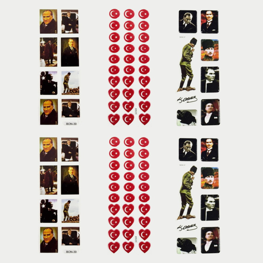6 adet karışık kabartmalı yapışkan sticker, Atatürk ve Türk bayrağı - 1