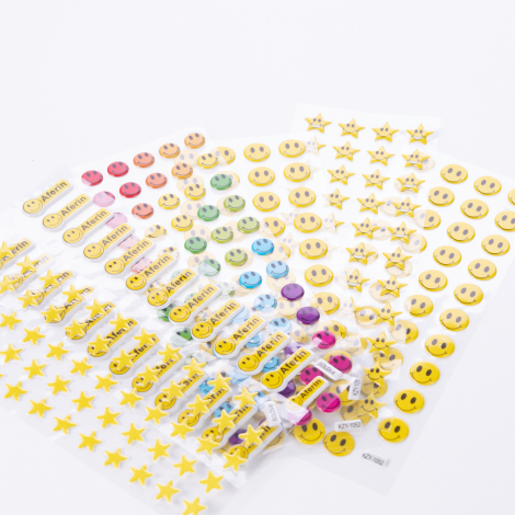 6 adet karışık kabartmalı yapışkan sticker, karışık smile emojiler - Bimotif