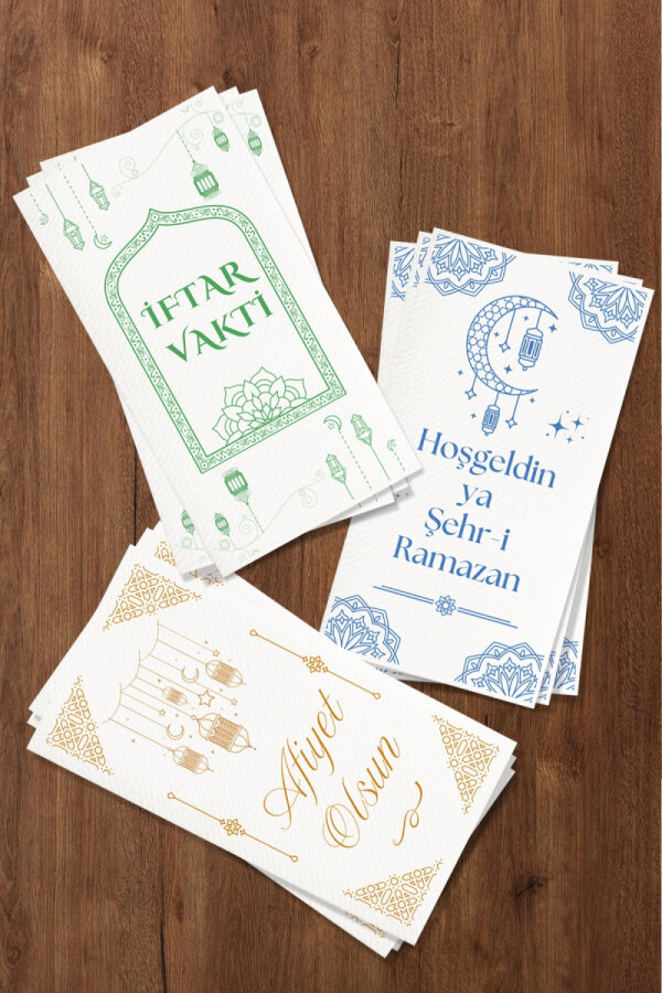 60 adet Ramazan İftar sofrası peçete seti (8.2x16 cm) 3 Desen, Çift Katlı Ramazan Peçetesi - 2