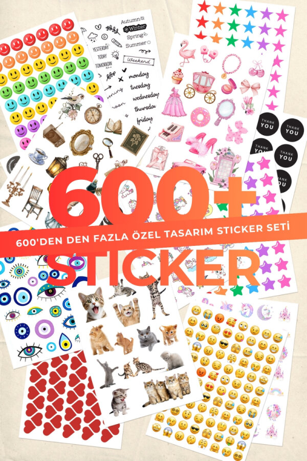 640 adet (16 Sayfa) Sticker Seti, Vintage, Günlük, Emoji, Yıldız, Notebook, Kalp, Ajanda - 1