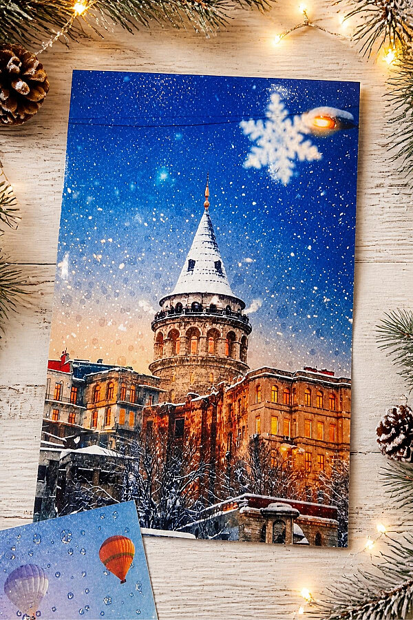 6lı Simli Kartpostal Seti - (Galata Kulesi, Ayasofya, Taksim, Kapadokya, Efes ve Troya Antik Kenti) - 2