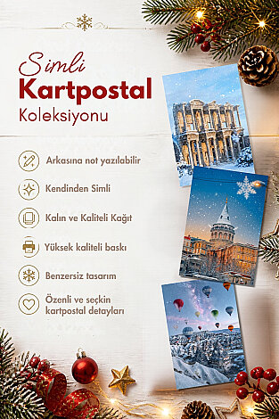 6lı Simli Kartpostal Seti - (Galata Kulesi, Ayasofya, Taksim, Kapadokya, Efes ve Troya Antik Kenti) - 3