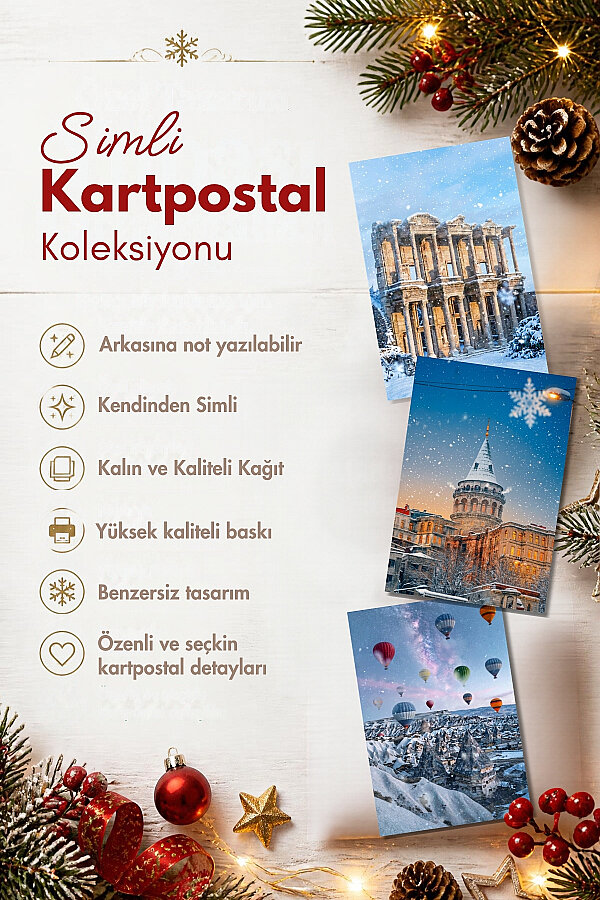 6lı Simli Kartpostal Seti - (Galata Kulesi, Ayasofya, Taksim, Kapadokya, Efes ve Troya Antik Kenti) - 3