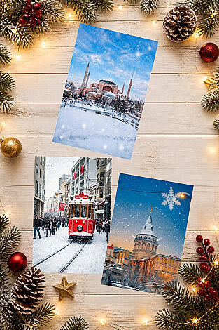 6lı Simli Kartpostal Seti - (Galata Kulesi, Ayasofya, Taksim, Kapadokya, Efes ve Troya Antik Kenti) - 5
