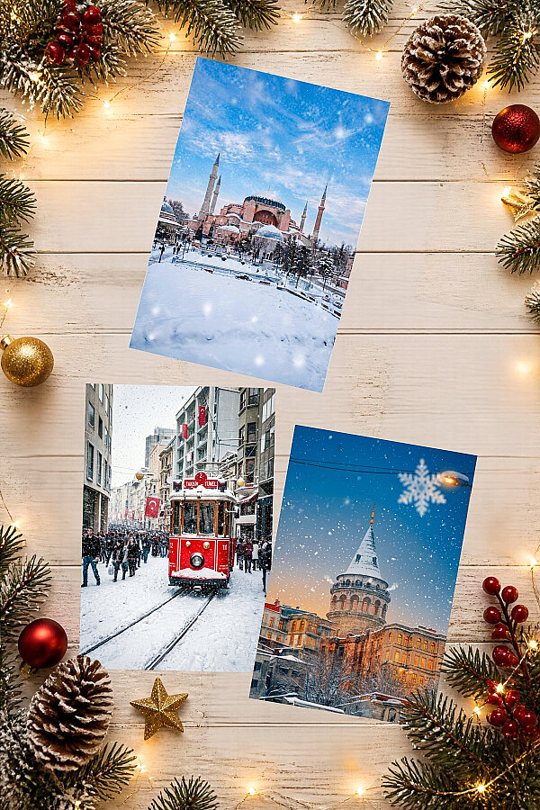 6lı Simli Kartpostal Seti - (Galata Kulesi, Ayasofya, Taksim, Kapadokya, Efes ve Troya Antik Kenti) - 5