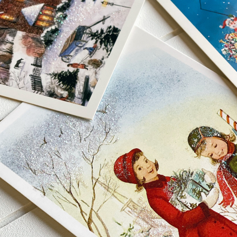 6lı Simli Kartpostal Seti, Yılbaşı, Noel Baba ve Geyikler - 5