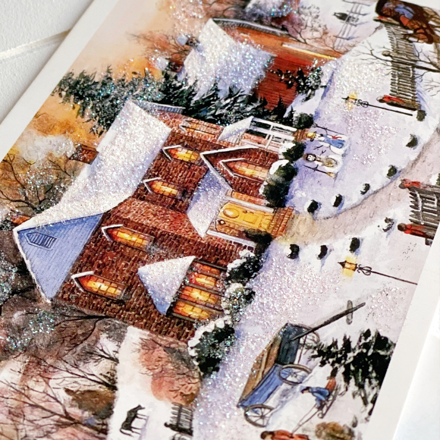 6lı Simli Kartpostal Seti, Yılbaşı, Noel Baba ve Geyikler - 3