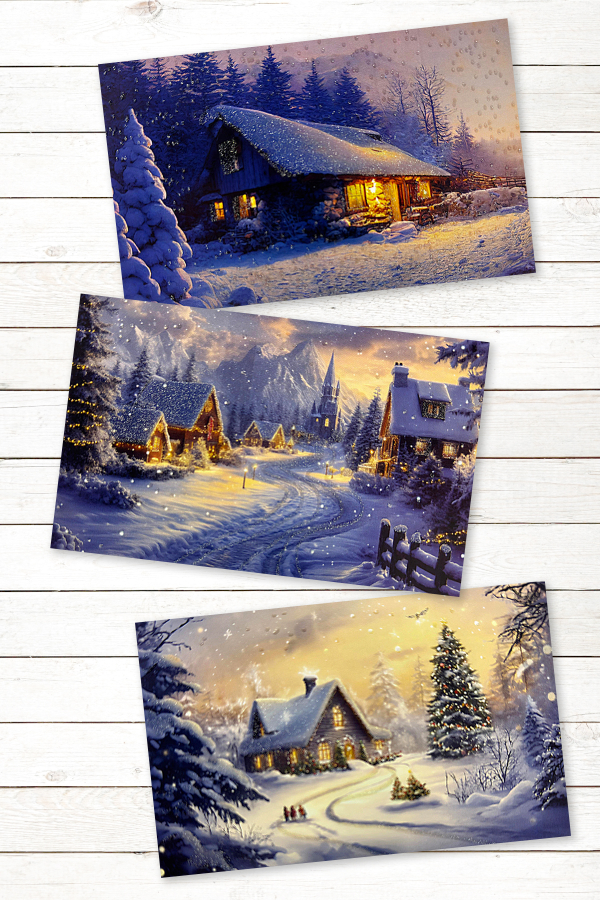 6lı Simli Kartpostal Seti, Yılbaşı, Kış Evleri - 2