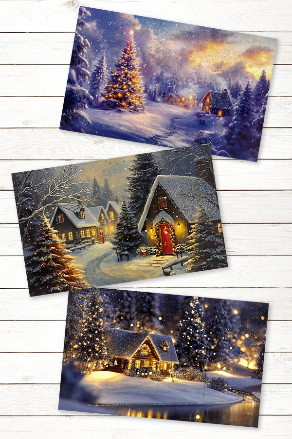 6lı Simli Kartpostal Seti, Yılbaşı, Kış Evleri - 3