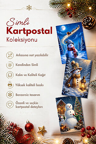 6lı Simli Yılbaşı Kartpostal Seti - Kardan Adamlar (Kendinden Simli, Not Yazılabilir) - Bimotif (1)