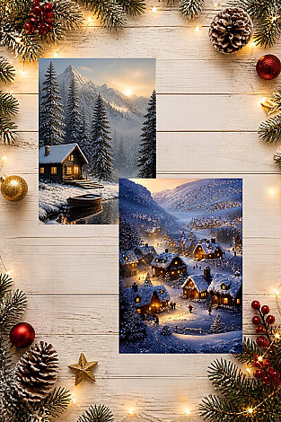 6lı Simli Yılbaşı Kartpostal Seti - Karlı Dere ve Kış Manzarası (Kendinden Simli, Not Yazılabilir) - 3