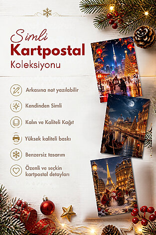 6lı Simli Yılbaşı Kartpostal Seti - Kış Manzaraları (Kendinden Simli, Not Yazılabilir) - Bimotif (1)