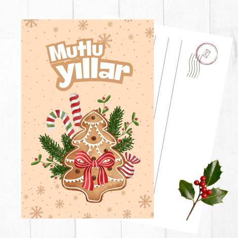 6lı Yılbaşı kartpostal seti, çam ağacı kurabiye - Bimotif