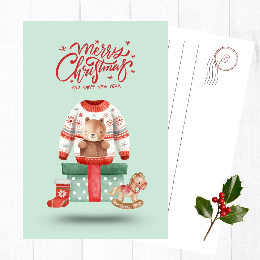 6lı Yılbaşı kartpostal seti, örgü kazak - 1