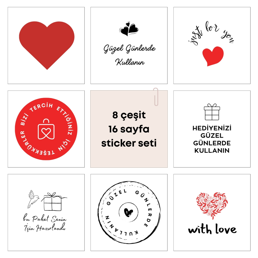 8 çeşit karışık sticker seti, 610 adet (16 sayfa) - 1