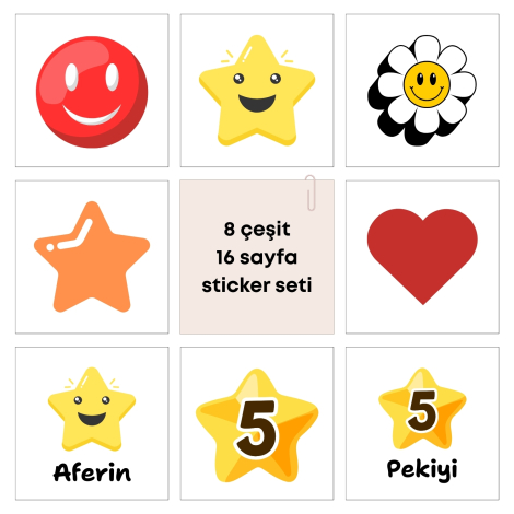 8 çeşit öğretmen sticker seti, 852 adet (16 sayfa) - Bimotif