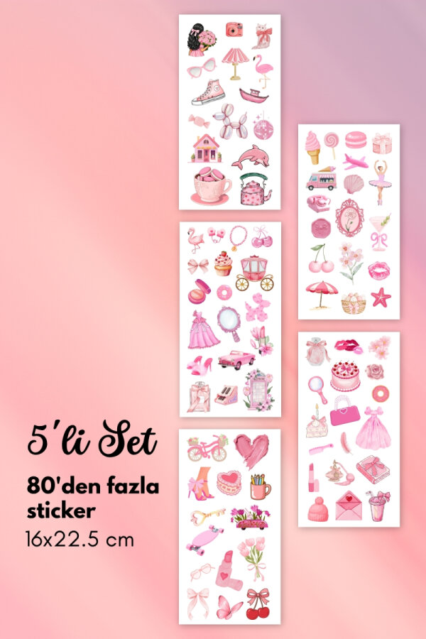 80li Pembe, Pink Vintage Sticker Seti, Çıkartmaları, Ajanda, Günlük, Planlayıcı için Stickerlar - 1
