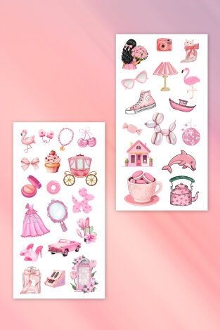80li Pembe, Pink Vintage Sticker Seti, Çıkartmaları, Ajanda, Günlük, Planlayıcı için Stickerlar - Bimotif (1)