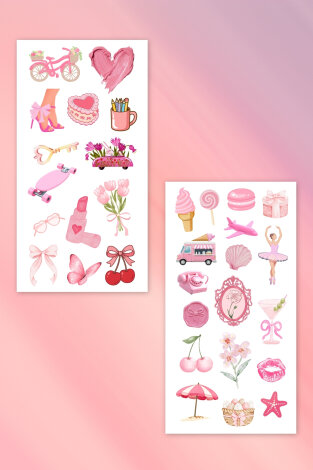 80li Pembe, Pink Vintage Sticker Seti, Çıkartmaları, Ajanda, Günlük, Planlayıcı için Stickerlar - 3