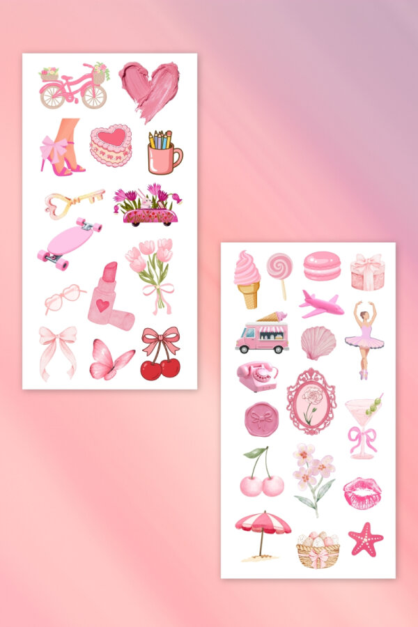 80li Pembe, Pink Vintage Sticker Seti, Çıkartmaları, Ajanda, Günlük, Planlayıcı için Stickerlar - 3