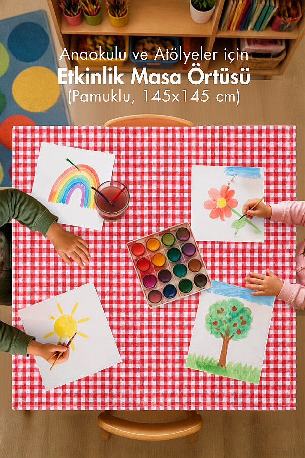Anaokulu ve Atölyeler için Etkinlik Masa Örtüsü, 145x145 cm - (Boyama, El işi ve Deney için İdeal) - 1
