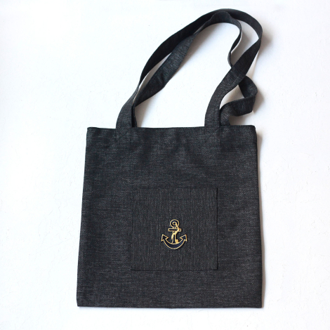 Anchor, siyah poly-keten kumaş çanta, 35x40 cm - Bimotif