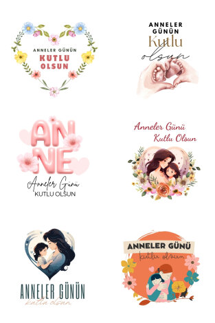 Anneler Günü sticker seti, 4x4 cm, 300 adet (20 Sayfa) - Bimotif (1)