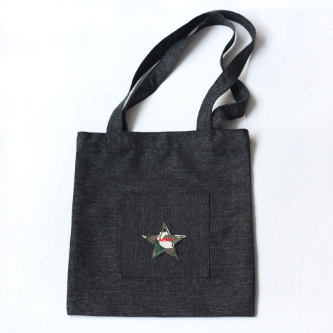 Army star, siyah poly-keten kumaş çanta, 35x40 cm - Bimotif