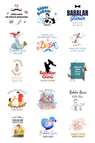 Babalar Günü sticker seti, 4x4 cm, 150 adet (10 Sayfa) - Bimotif