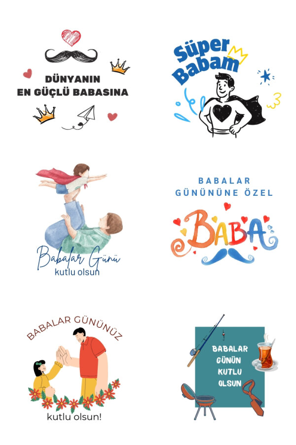 Babalar Günü sticker seti, 4x4 cm, 300 adet (20 Sayfa) - 2