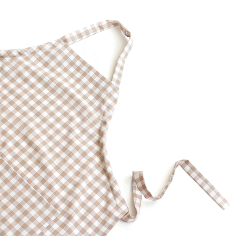 Bağcıklı, bej beyaz kareli dokuma kumaş mutfak önlüğü / 90x70 cm - Bimotif (1)