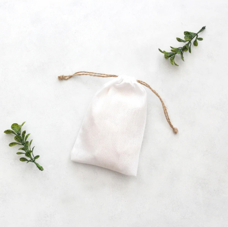 Bağcıklı beyaz ham bez kumaş kese, 10x15 cm / 10 adet - Bimotif