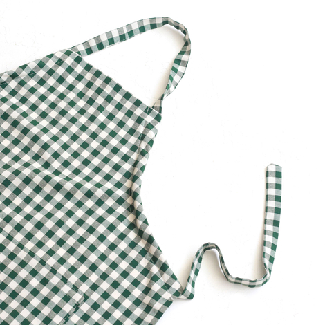 Bağcıklı, koyu yeşil beyaz kareli dokuma kumaş mutfak önlüğü / 90x70 cm - 2