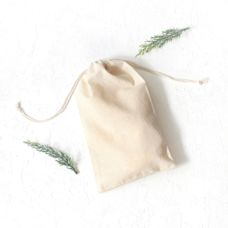 Bağcıklı krem ham bez kumaş kese, 9x12 cm / 10 adet - Bimotif