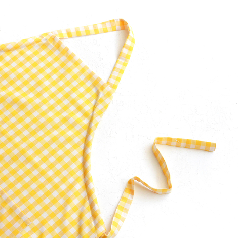 Bağcıklı, sarı beyaz kareli dokuma kumaş mutfak önlüğü / 90x70 cm - Bimotif (1)