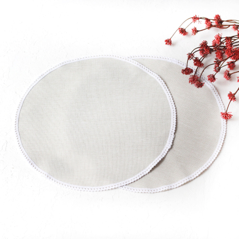 Beyaz dantel kenarlı poly-keten supla, 36 cm / 2 adet - Bimotif (1)