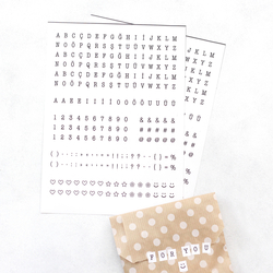 Beyaz harf-rakam sticker seti, (1 sayfa) - Bimotif