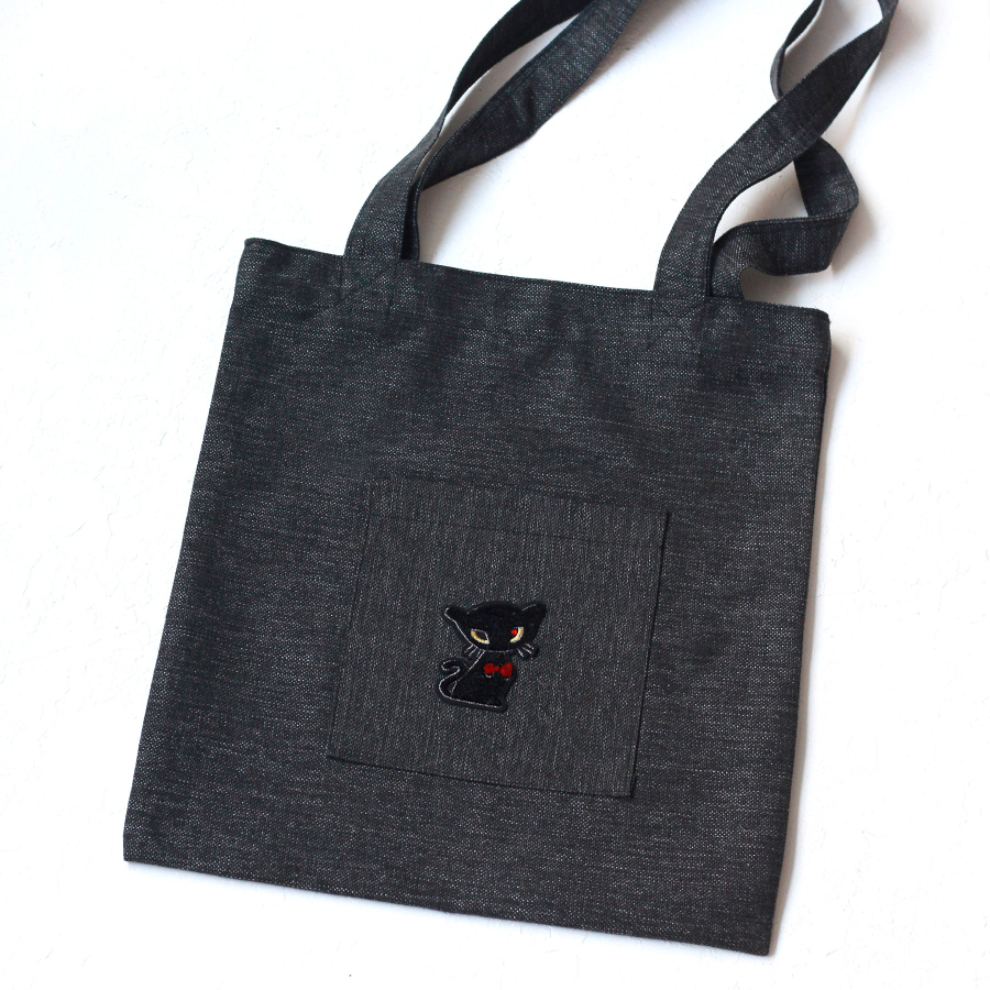 Black cat, siyah poly-keten kumaş çanta, 35x40 cm - 2