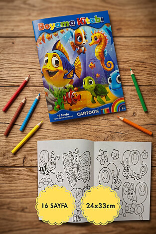 Büyük Boy Boyama ve Etkinlik Kitap Seti, Sualtı Dünyası (Toplam 16 Sayfa, 24x33cm) - Bimotif